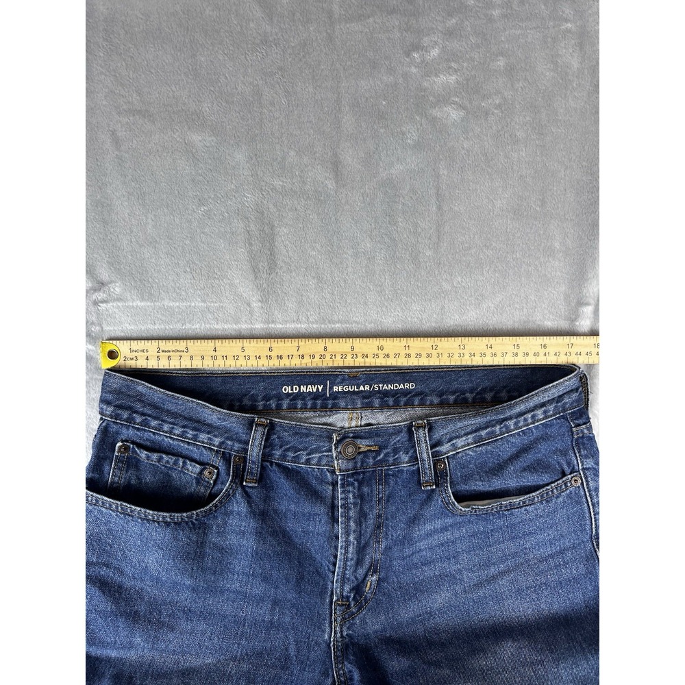 Old Navy men's Regular Straight Denim Size 33X32 Blue Dark Wash 5-Pocket pants - Picture 4 of 8
